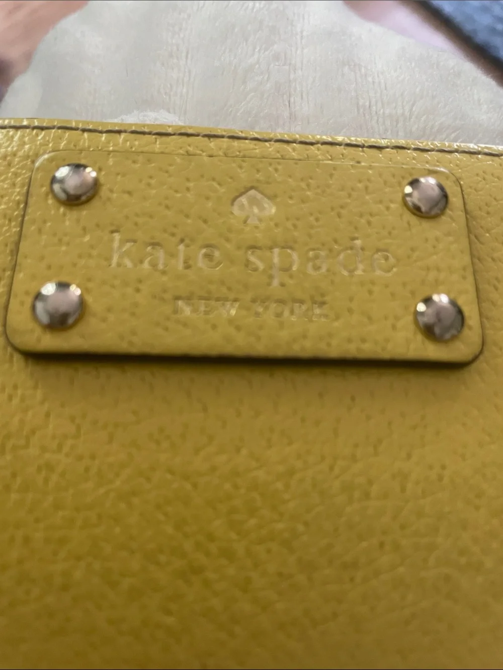 kate spade Yellow Pebbled Leather Card & Key Holder with Logo Plate